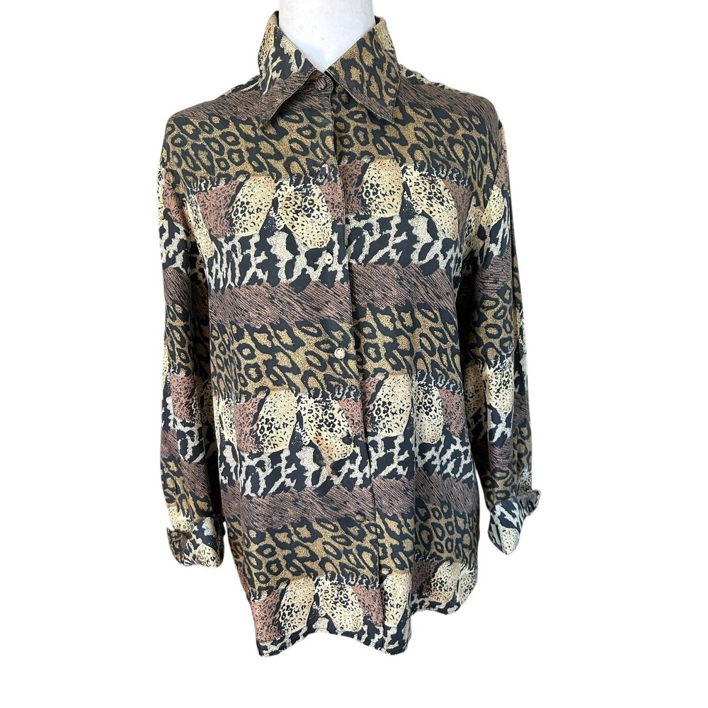 K Arnold Vintage Silk Blouse Animal Print 80s/90s Luxury Sz M